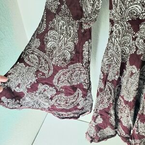 Ecote Paisley Print Bell Sleeve Mini Dress Maroon White Boho Bohemian Festival